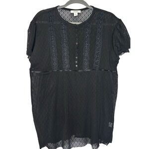 Dressbarn Collection Size XL Black Lace Sheer Ruffle Sleeve Top Boho Pullover